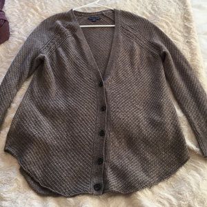 Ae waffle knit shirt tail cardigan in brown